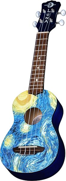 Luna Starry Night Soprano Ukulele (with Gig Bag), New, Angled with head Front