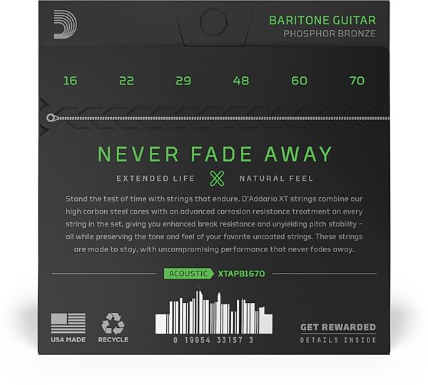 DAddario XTAPB XT Acoustic Baritone Guitar Pack, 16-70, Action Position Back