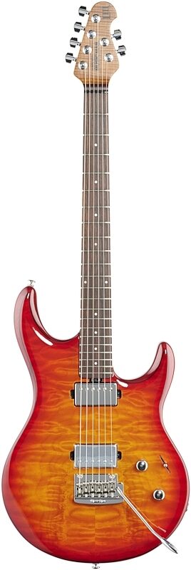 Ernie Ball Music Man Luke 3 HH Electric Guitar (with Case), Cherry Burst Quilt, Serial Number G99128, Full Straight Front