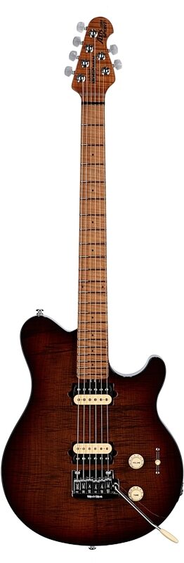 Ernie Ball Music Man Axis Super Sport HH Tremolo Electric Guitar (with Case), Roasted Amber Flame, Serial Number G98244, Full Straight Front