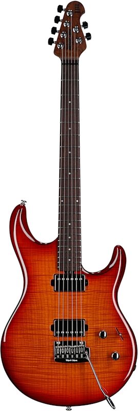 Ernie Ball Music Man Luke 3 HH Electric Guitar (with Case), Cherry Burst Flame, Serial Number H03118, Full Straight Front