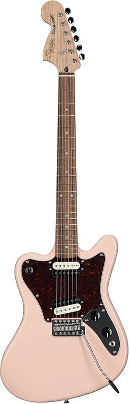Squier Paranormal Super-Sonic Electric Guitar, with Laurel Fingerboard, Shell Pink, Full Straight Front