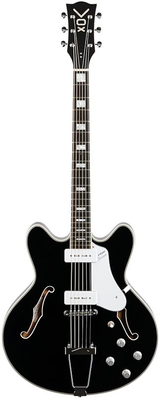 Vox Bobcat V90 Semi-hollowbody Electric Guitar (with Case), Black, Full Straight Front