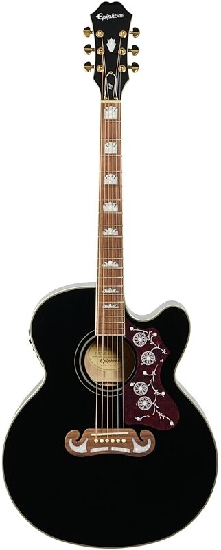 Epiphone EJ-200SCE Jumbo Cutaway Acoustic-Electric Guitar, Black, Full Straight Front