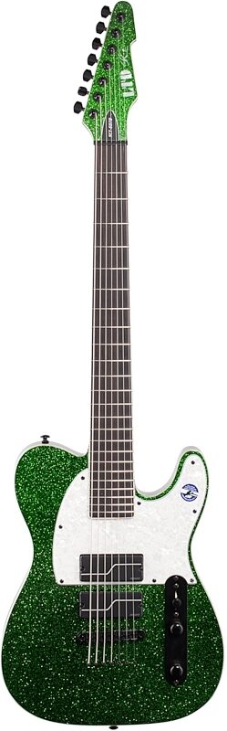 ESP LTD SCT-607B Stephen Carpenter Baritone Electric Guitar, 7-String (with Case), Green Sparkle, Full Straight Front