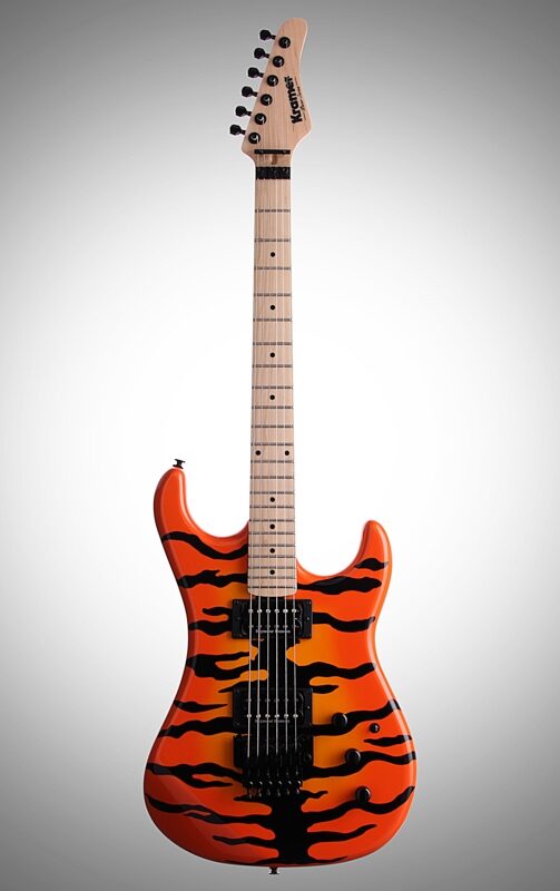 Kramer Pacer Vintage Electric Guitar with Floyd Rose, Tiger Finish, Custom Graphics, Full Straight Front