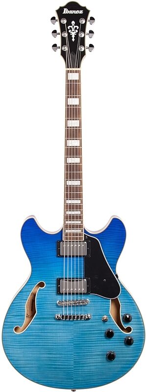 Ibanez AS73FM Artcore Semi-Hollowbody Electric Guitar, Azure Blue Gradation, Full Straight Front