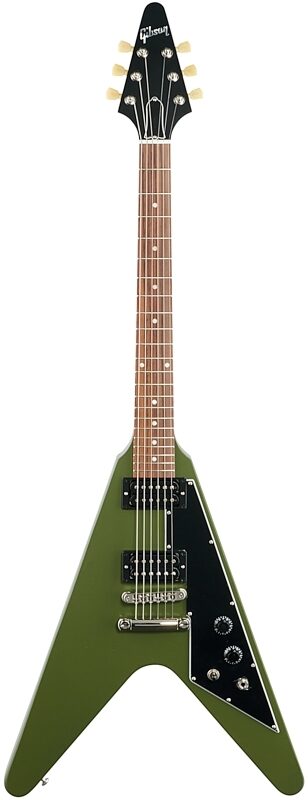 Gibson Exclusive Flying V Tribute Electric Guitar (with Case), Olive Drab, Full Straight Front