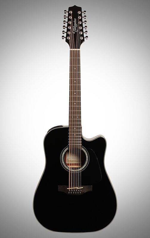 Takamine GD30CE Cutaway Acoustic-Electric Guitar, 12-String, Black, Full Straight Front