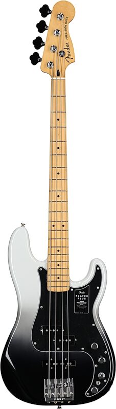 Fender Player Plus Precision Electric Bass, Maple Fingerboard (with Gig Bag), Silver Smoke, Full Straight Front