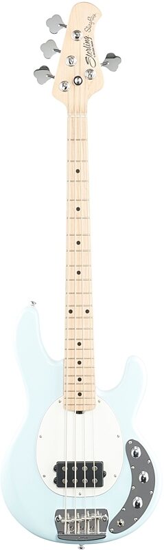 Sterling StingRay Short Scale Electric Bass, Daphne Blue with Maple Fretboard, Full Straight Front