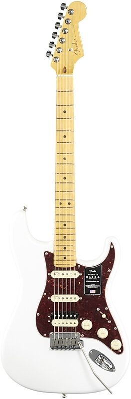 Fender American Ultra Stratocaster HSS Electric Guitar, Maple Fingerboard (with Case), Arctic Pearl, Full Straight Front