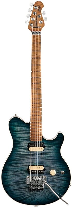 Ernie Ball Music Man Axis Electric Guitar (with Case), Yucatan Blue Flame, Full Straight Front