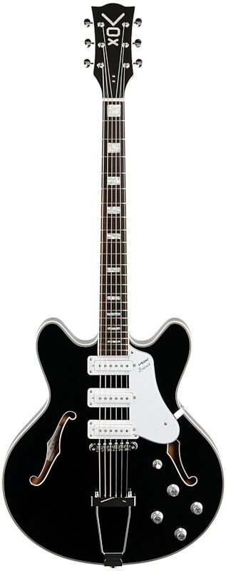 Vox Bobcat S66 Semi-Hollowbody Electric Guitar (with Case), Black, Full Straight Front