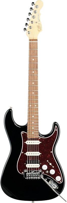 G&L Fullerton Deluxe Legacy HSS Electric Guitar (with Gig Bag), Jet Black, Full Straight Front