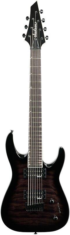 Jackson JS22Q7DKAHT JS Dinky Electric Guitar, 7-String, Transparent Black Burst, Full Straight Front