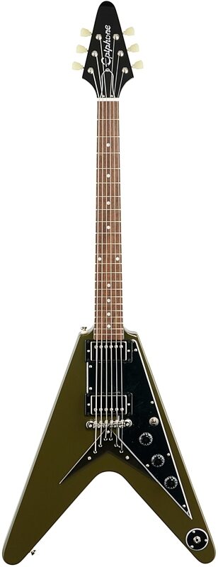 Epiphone Exclusive Flying V Electric Guitar, Olive Drab Green, Full Straight Front
