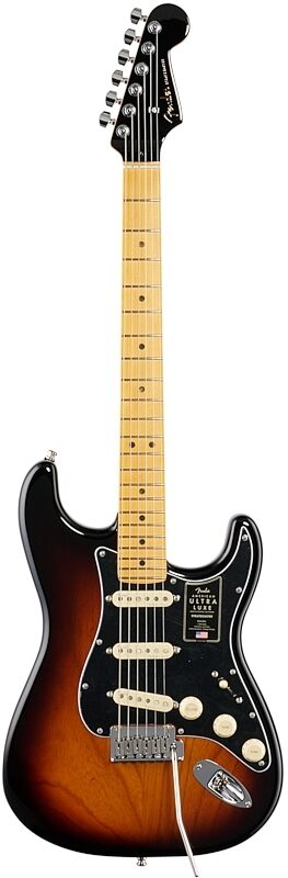 Fender American Ultra Luxe Stratocaster Electric Guitar, Maple Fingerboard (with Case), 2-Color Sunburst, Full Straight Front