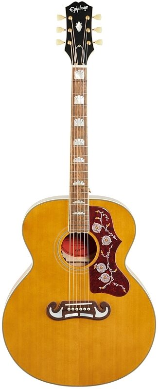 Epiphone J-200 Jumbo Acoustic-Electric Guitar, Aged Natural Antique, Full Straight Front