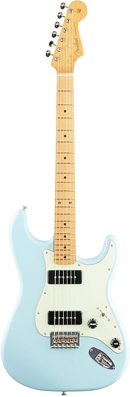 Fender Noventa Stratocaster Electric Guitar (with Gig Bag), Daphne Blue, Full Straight Front