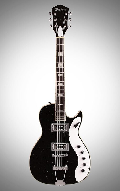 Silvertone Classic 1423 Jupiter Electric Guitar, Blackgold Metallic, Full Straight Front