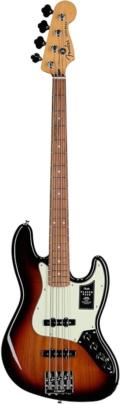 Fender Player Plus Jazz Electric Bass, Pau Ferro Fingerboard (with Gig Bag), 3-Color Sunburst, Full Straight Front