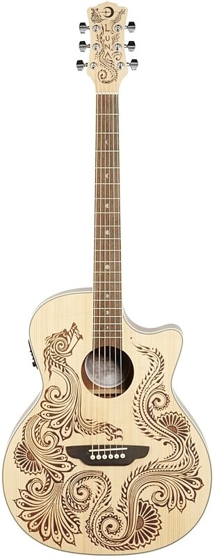 Luna Henna Dragon Acoustic-Electric Guitar, New, Full Straight Front
