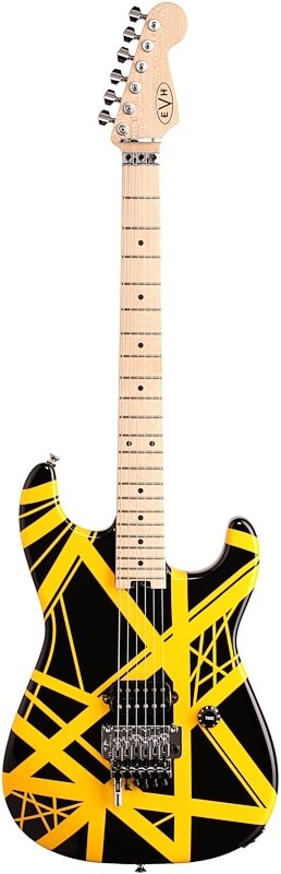 EVH Eddie Van Halen Striped Series Electric Guitar, Black and Yellow, Full Straight Front