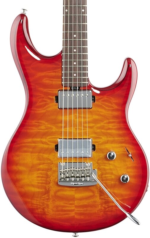 Ernie Ball Music Man Luke 3 HH Electric Guitar (with Case), Cherry Burst Quilt, Serial Number G99128, Body Straight Front