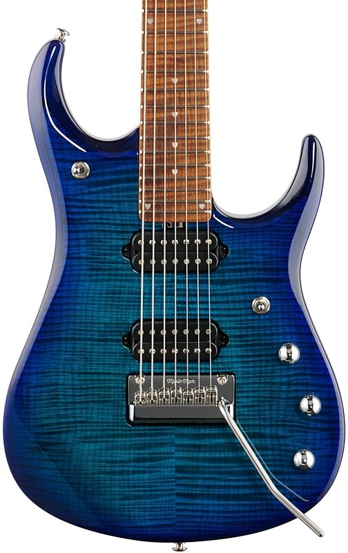 Ernie Ball Music Man Petrucci JP157 Electric Guitar (with Case), Cerulean Par Flame, Serial Number F94773, Body Straight Front
