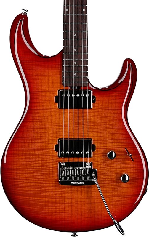 Ernie Ball Music Man Luke 3 HH Electric Guitar (with Case), Cherry Burst Flame, Serial Number H03118, Body Straight Front