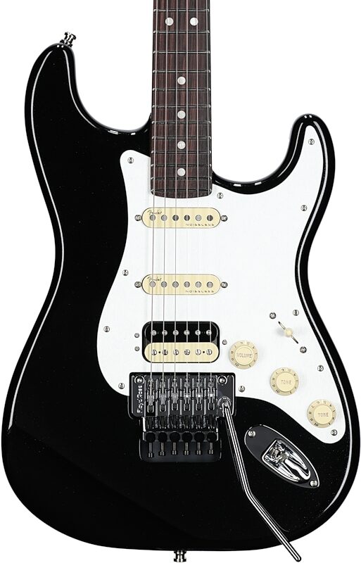 Fender American Ultra Luxe Stratocaster FR HSS Electric Guitar (with Case), Mystic Black, Body Straight Front