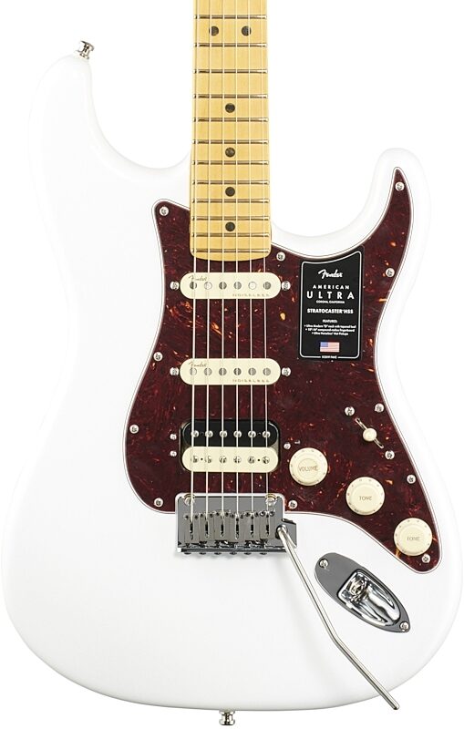 Fender American Ultra Stratocaster HSS Electric Guitar, Maple Fingerboard (with Case), Arctic Pearl, Body Straight Front