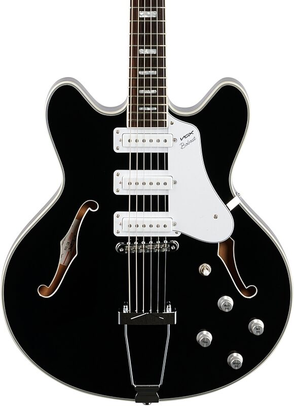 Vox Bobcat S66 Semi-Hollowbody Electric Guitar (with Case), Black, Body Straight Front