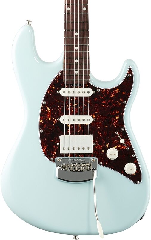 Ernie Ball Music Man Cutlass HSS Tremolo Electric Guitar (with Case), Powder Blue, Body Straight Front