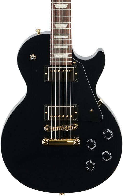 Gibson Exclusive Les Paul Studio Electric Guitar (with Soft Case), Ebony with Gold Hardware, Body Straight Front