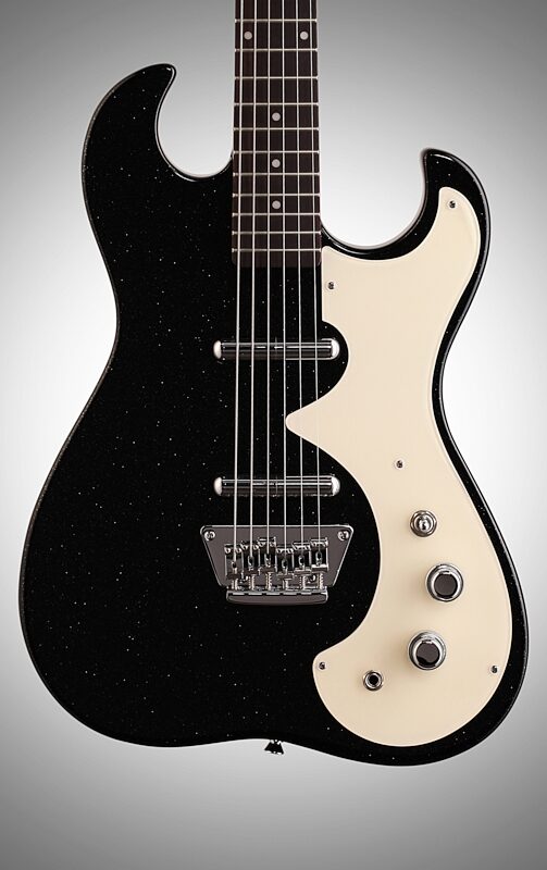 Silvertone Classic 1449 Electric Guitar, Black Silver Flake, Body Straight Front