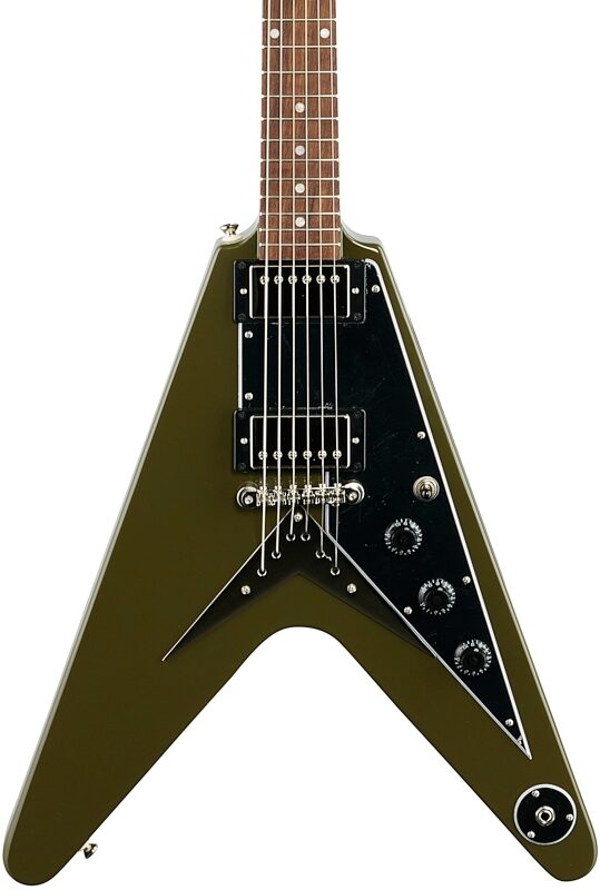 Epiphone Exclusive Flying V Electric Guitar, Olive Drab Green, Body Straight Front