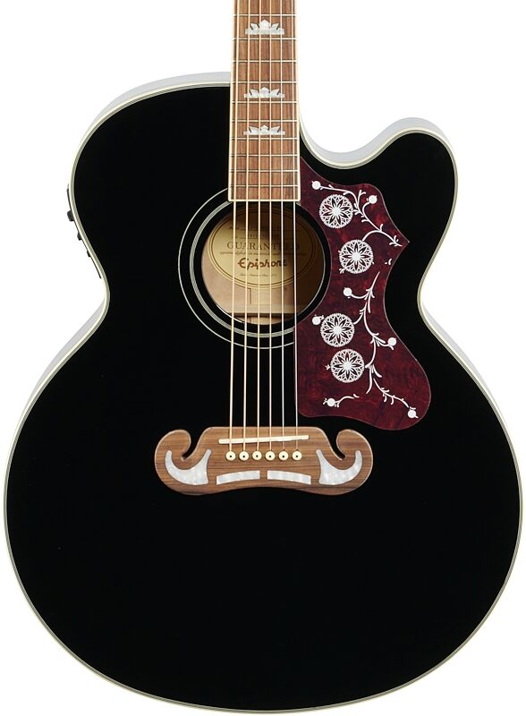 Epiphone EJ-200SCE Jumbo Cutaway Acoustic-Electric Guitar, Black, Body Straight Front