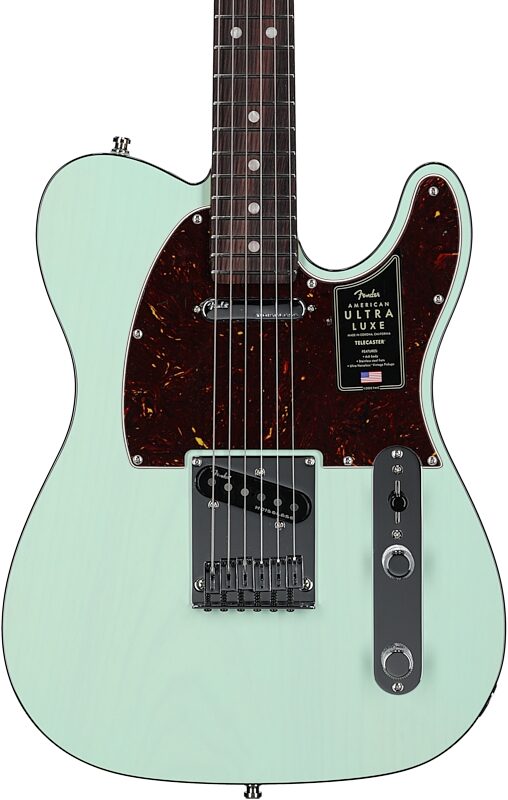 Fender American Ultra Luxe Telecaster Electric Guitar (with Case), Transparent Surf Green, Body Straight Front