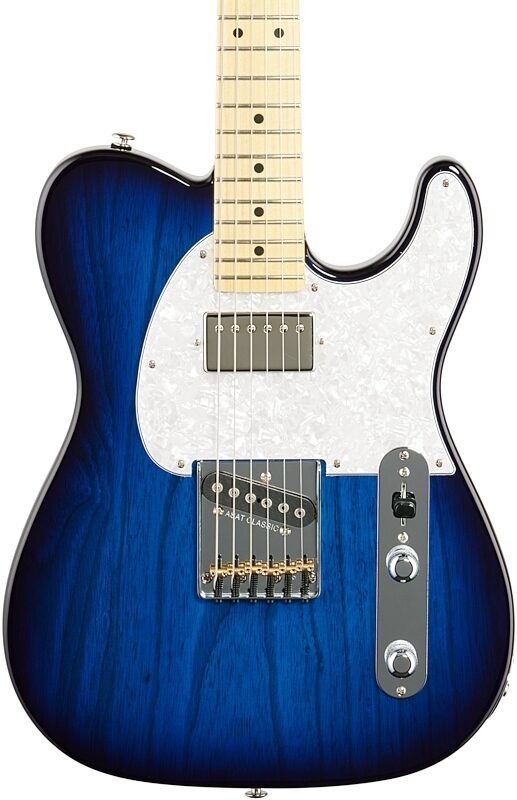G&L Fullerton Deluxe ASAT Classic Bluesboy Electric Guitar (with Gig Bag), Blue Burst, Body Straight Front