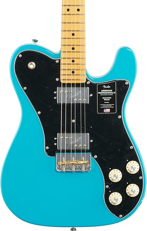 Fender American Pro II Telecaster Deluxe Electric Guitar, Maple Fingerboard (with Case), Miami Blue, Body Straight Front