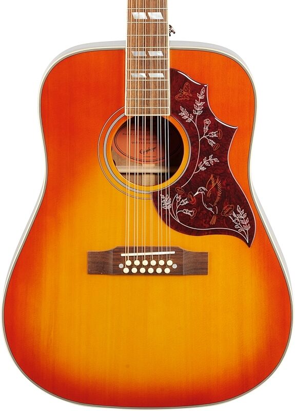 Epiphone Hummingbird 12-String Acoustic-Electric Guitar, Aged Cherry Sunburst, Body Straight Front