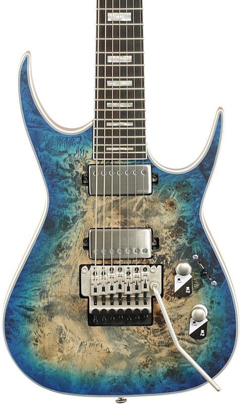 Dean Exile Select FR 7 Burl Poplar Electric Guitar, with Floyd Rose Tremolo, Satin Turquoise Burst, Body Straight Front