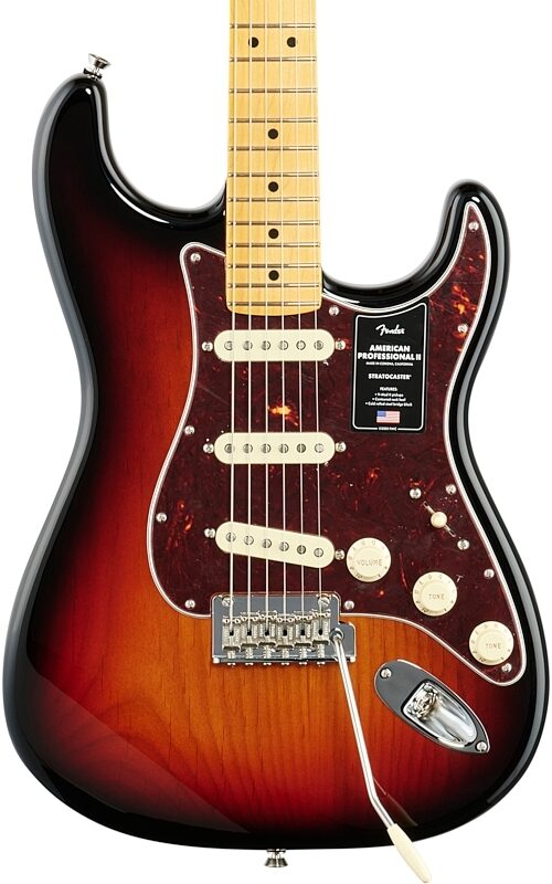 Fender American Pro II Stratocaster Electric Guitar, Maple Fingerboard (with Case), 3-Color Sunburst, Body Straight Front