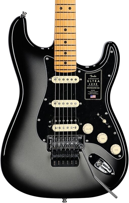 Fender American Ultra Luxe Stratocaster FR HSS Electric Guitar (with Case), Silverburst, Body Straight Front