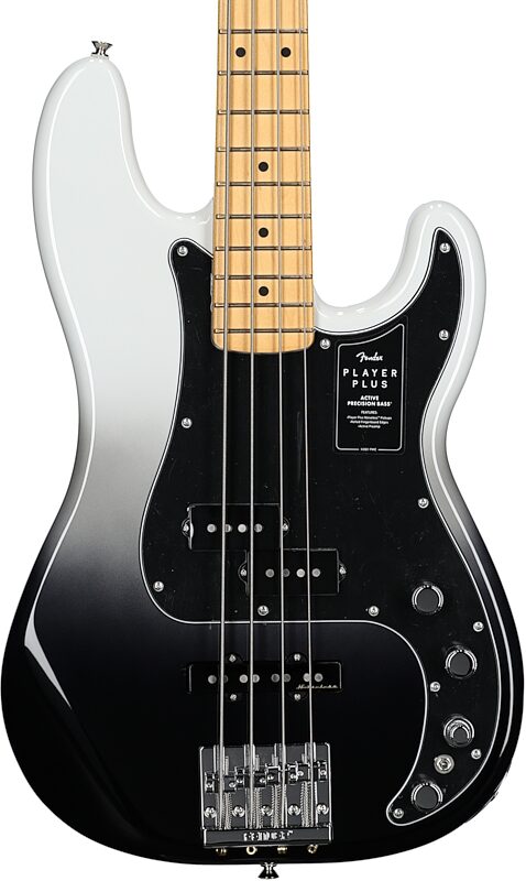 Fender Player Plus Precision Electric Bass, Maple Fingerboard (with Gig Bag), Silver Smoke, Body Straight Front