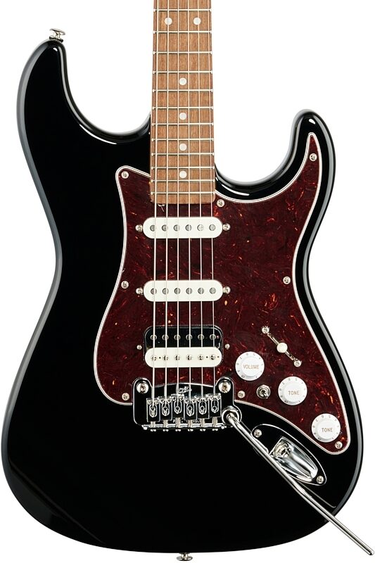 G&L Fullerton Deluxe Legacy HSS Electric Guitar (with Gig Bag), Jet Black, Body Straight Front