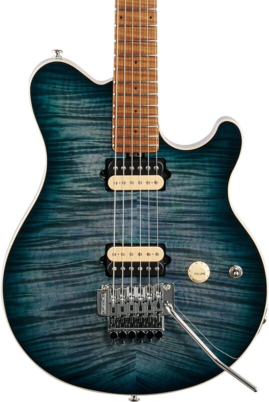 Ernie Ball Music Man Axis Electric Guitar (with Case), Yucatan Blue Flame, Body Straight Front