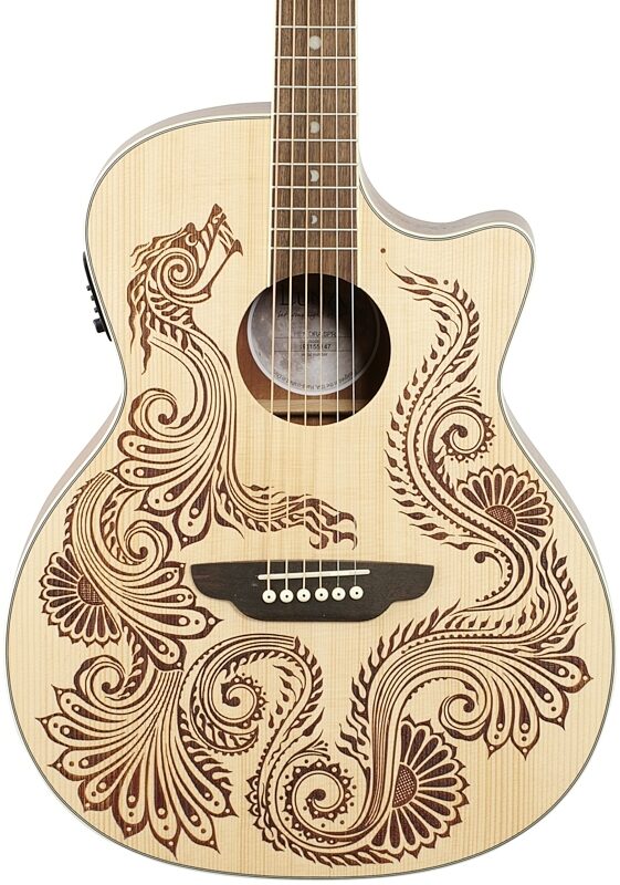 Luna Henna Dragon Acoustic-Electric Guitar, New, Body Straight Front